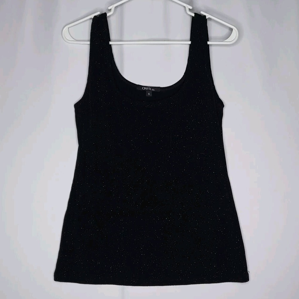 Onyx Nite Evening Tank Top Women Small Black Sparkle Stretch Textured Party 90s